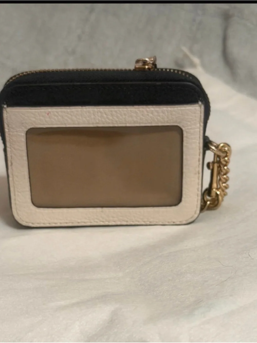 Coach Two-Tone Leather Card Case Key Holder - Beige, White & Black